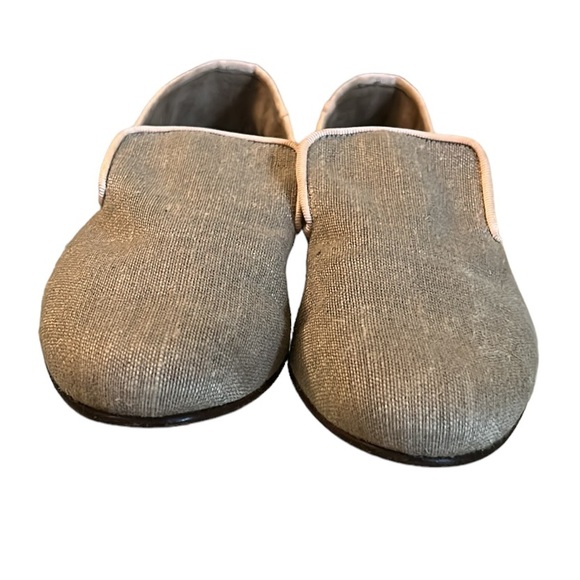 Evelyn Paul Paris Handmade Tan Linen Leather Loafers - 7 - Picture 7 of 14